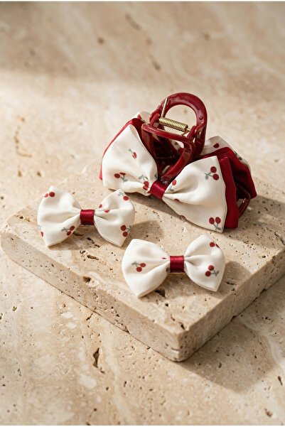 Katia&Bony Εκρού με μοτίβο κερασιών και αγκράφα 3 τεμαχίων