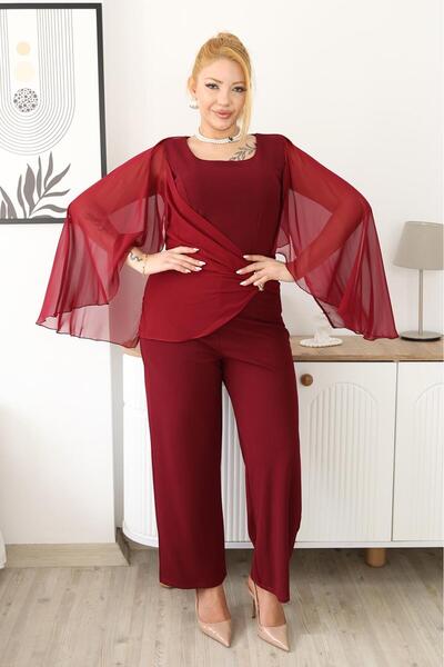 Siyezen Βραδινή φόρμα από σιφόν τούλι με κάπα σε μεγάλο μέγεθος