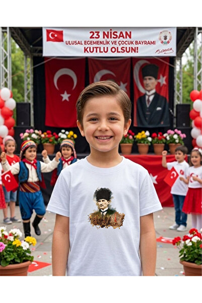 LORVEX تي شيرت قطني مطبوع عليه ATATURK للأطفال والكبار بتصميم العيد الوطني