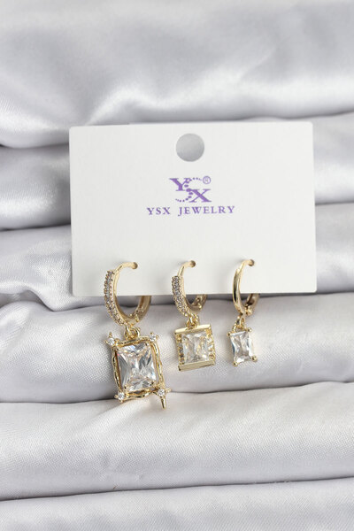 Nehir Stylish Gold Color Zircon Stone Women's Earrings Teachers Mothers Valen...