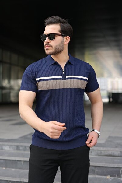 kendim fashion Men's Knitted Patterned Colorful Short Sleeve Knitwear T-Shirt