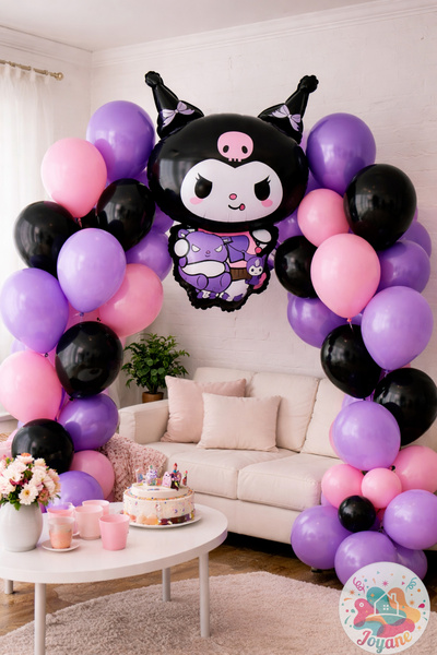 Joyane Kuromi Balon Seti 41 Parça Mor Pembe Siyah Doğum Günü Parti Süsleme Seti