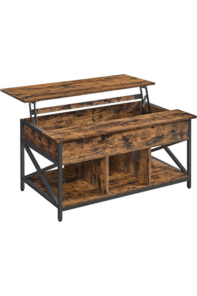 SONGMICS VASAGLE Ανασηκώνομενο Τραπεζάκι Σαλονιού με Αποθηκευτικό Χώρο, Μεταλ...