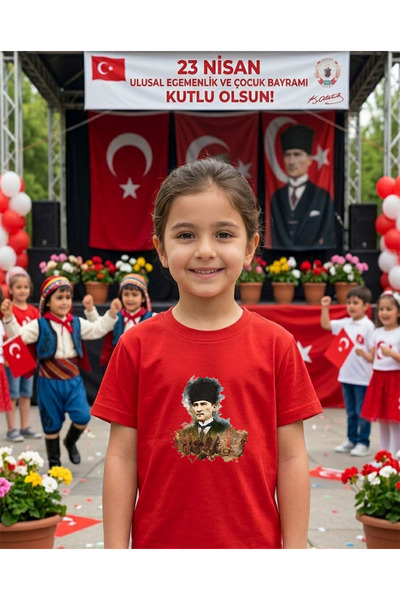 LORVEX تي شيرت قطني مطبوع عليه ATATURK للأطفال والكبار بتصميم العيد الوطني