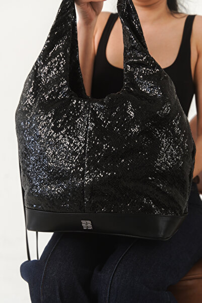 MARSEDO Women's Black Glittery Hobo Shoulder Bag – Stylish Daily Use Crossbod...