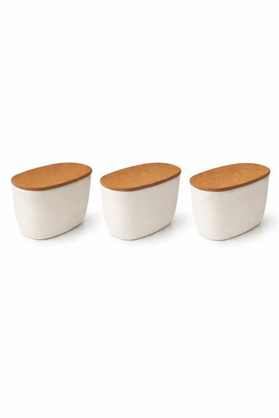 Siliconly 3-Piece Vacuum Storage Container with Wooden Lid, Multi-Purpose Spi...