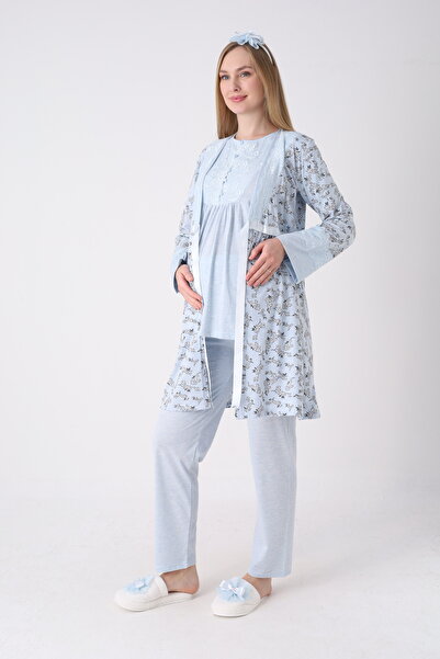 ERDENİZ TEKSTİL Πιτζάμες εγκυμοσύνης, ρόμπα, σετ 3 τεμαχίων, με δαντέλα και μ...