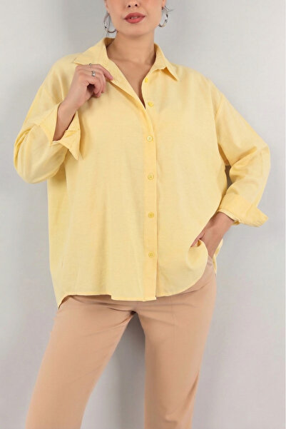NEW JOURNAL Γυναικείο κίτρινο μακρυμάνικο βασικό πουκάμισο TN111