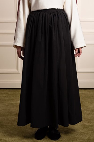 Emare Drawstring Plain Cotton Skirt Black