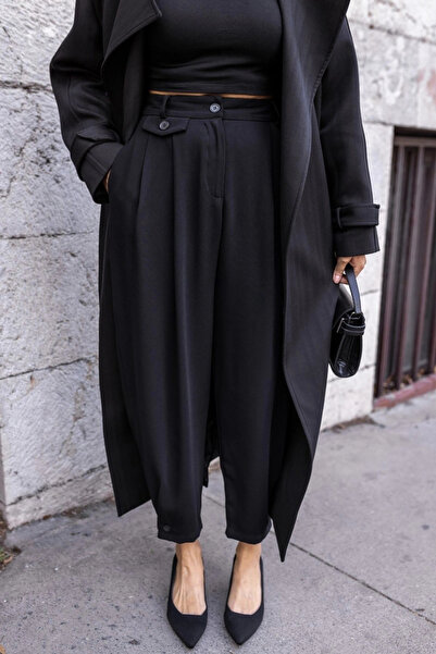 Eka Pantaloni jogger negri cu talie înaltă pentru femei 1436