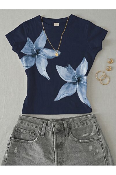 NİCE Women's Floral Printed - Lycra Short Sleeve Body Tee Crop