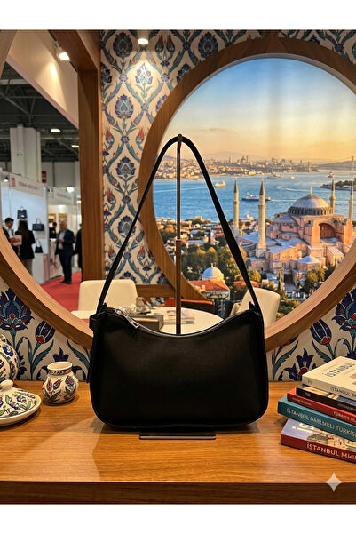 YMZBAG Μαύρη γυναικεία τσάντα μπαγκέτα Nubuck