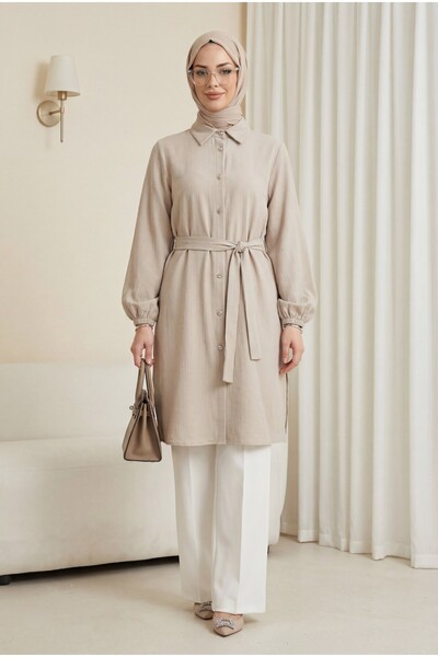 HİJABAYA Μακρύ τουνίκ από μουσελίνα με ελαστικό μανίκι και κορδόνι στη μέση