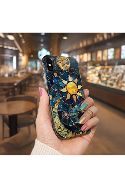 Caseji İphone X-XS Uyumlu Ay Güneş Baskı Desen Darbe Emici Telefon Kılıfı MK01A