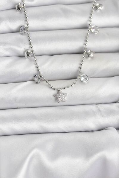Nehir Stylish Brass Silver Color Star Model Women's Necklace Teachers Mothers...