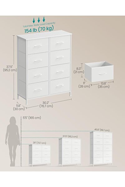 SONGMICS Ύφασματινή συρταριέρα με 8 συρτάρια, με μεταλλικό σκελετό και επιφάν...