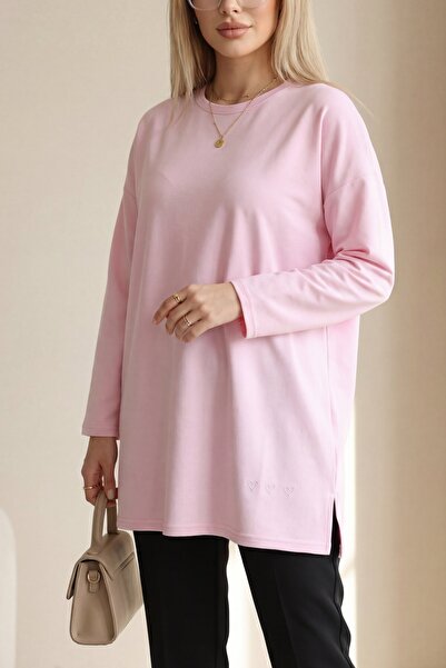 HİJABAYA Χαλαρό χτενισμένο βαμβακερό τουνίκ με λεπτομέρεια καρδιάς και σκίσιμ...