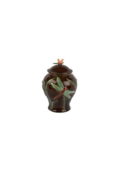 Mikasa Moor Brown Dragonfly Vase with Lid K Size Cube 20X30Cm