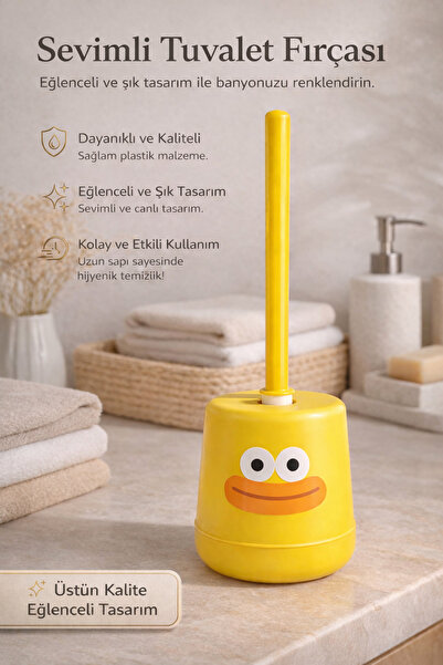 DİVAYS Sevimli Sarı Tuvalet Fırçası Seti Uzun Saplı Hijyenik Dayanıklı Şık Ta...
