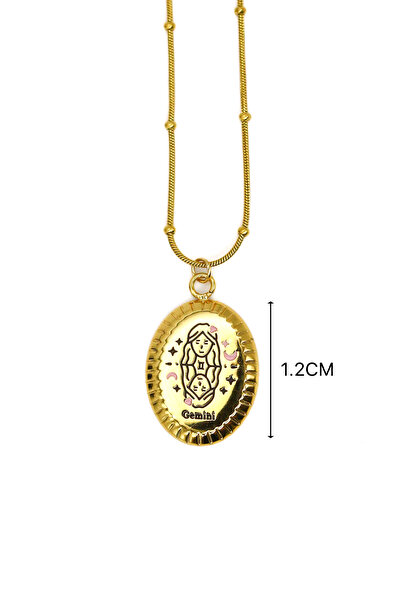 Nearsis Gemini Zodiac Steel Necklace with Twine Chain