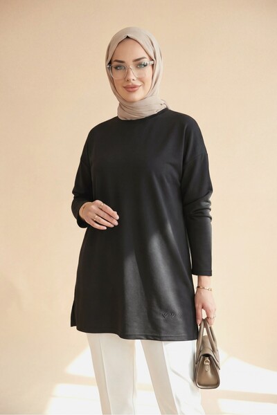 HİJABAYA Χαλαρό χτενισμένο βαμβακερό τουνίκ με λεπτομέρεια καρδιάς και σκίσιμ...