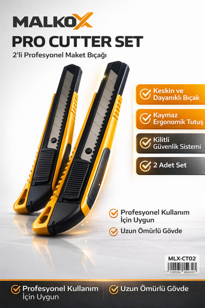 Malkoç 2 Adet Profesyonel Maket Bıçağı Seti – Keskin, Dayanıklı, Kilitli, Erg...