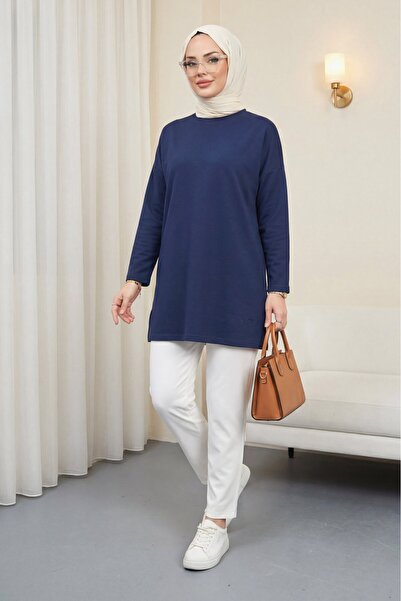 HİJABAYA Χαλαρό χτενισμένο βαμβακερό τουνίκ με λεπτομέρεια καρδιάς και σκίσιμ...