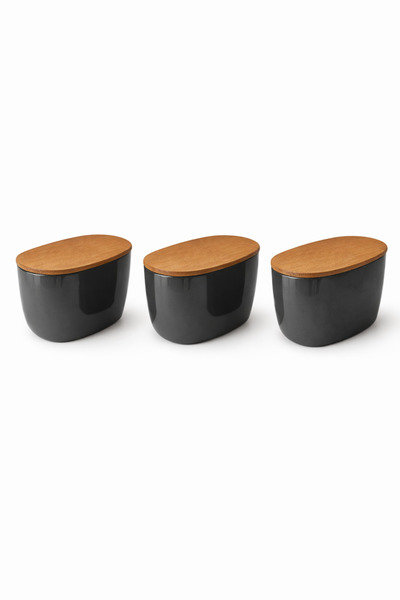 Siliconly 3-Piece Vacuum Storage Container with Wooden Lid, Multi-Purpose Spi...