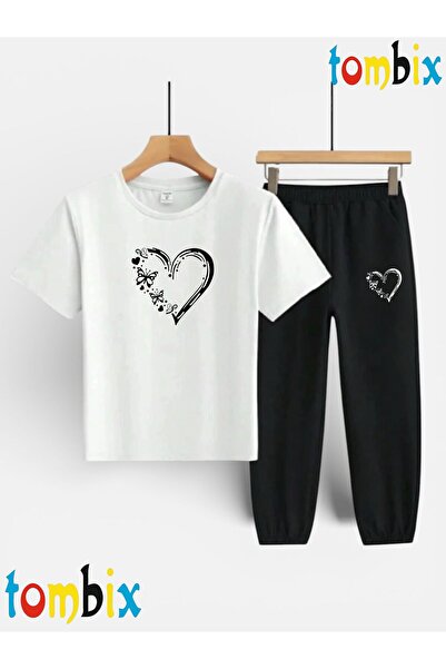 tombix SET PENTRU COPII CU TRICOU CU IMPRIMEU INIMĂ DE FLUTURI ȘI PANTALONI D...