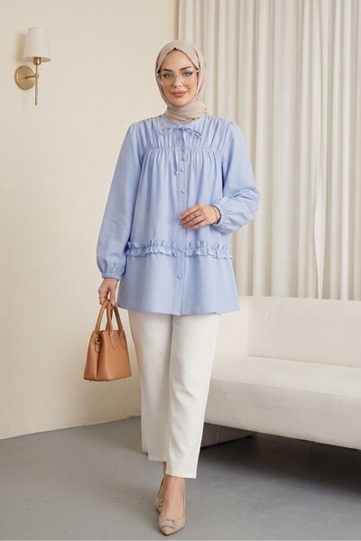 HİJABAYA Τουνίκ από ποπλίνα με ελαστική φούστα Robadan, βολάν και κουμπιά