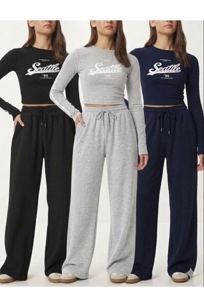 Verivay 3 τεμάχια unisex Μαύρο + Γκρι + Ναυτικό μπλε φαρδιά φούτερ παντελόνια...