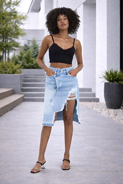 ALEXANDERGARDI Special Collection Ripped Detailed Denim Skirt (46-200)