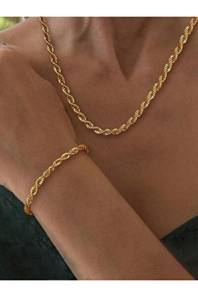 Sjour 2li Çelik Set Burgu Kolye & Bileklik Denize, Duşa Dayanıklı 316L Gold 3...