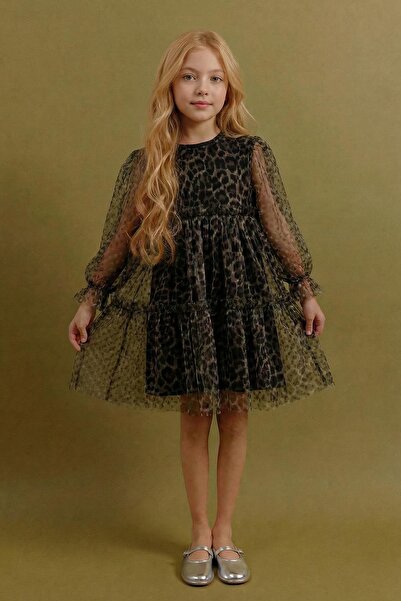 Perendi Κοριτσίστικο φόρεμα από τούλι με σχέδιο λεοπάρ