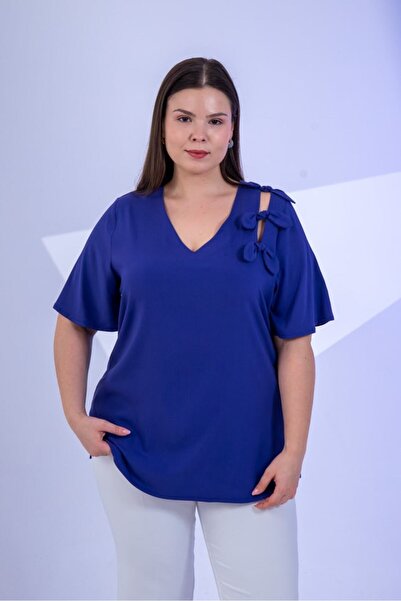 Roxxlen Women's Plus Size Bow Detail Blouse