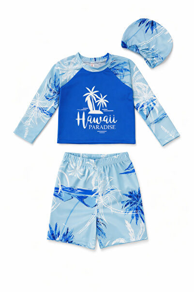 Beniizle Μακρυμάνικο μαγιό για αγόρια με στάμπα Hawaiian Paradise