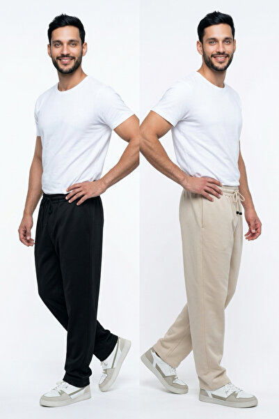 INFLUYENTE Men's 2-Pack Baggy Cut Pique Fabric Elastic Waist Loose Leg Comfor...