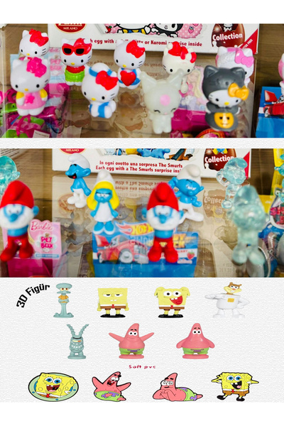 Acubens Hello Kitty & Sünger Bob & Şirinler Glutensiz Çikolatalı Sürpriz Yumurta 3 Adet (Özel Kutulu)