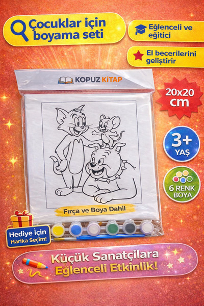 KOPUZ KİTAP Okul Öncesi Boyama Seti 20x20 cm Tuval Fırça ve Boya Dahil