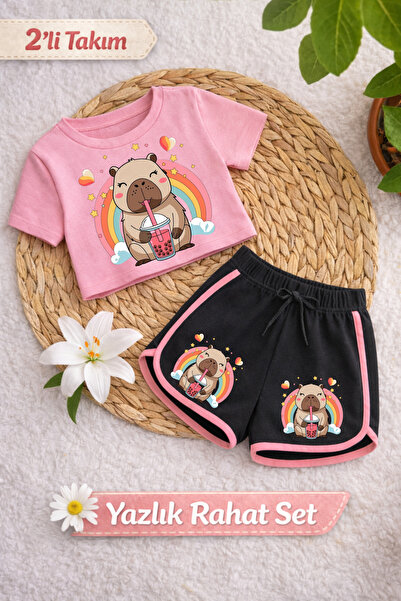 MECH BUTİK Set pantaloni scurți cu imprimeu Capybara