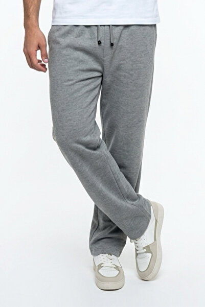 EydaMoon Men's Gray Baggy Cut, Elastic Waist, Wide Leg, Pique Fabric, Comfort...