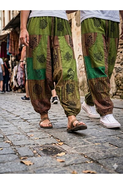 AYASOFYA OTANTIK Unisex Νεπαλέζικο Πράσινο Έθνικ Αυθεντικό Χαλαρό Μποέμ Σαλβά...