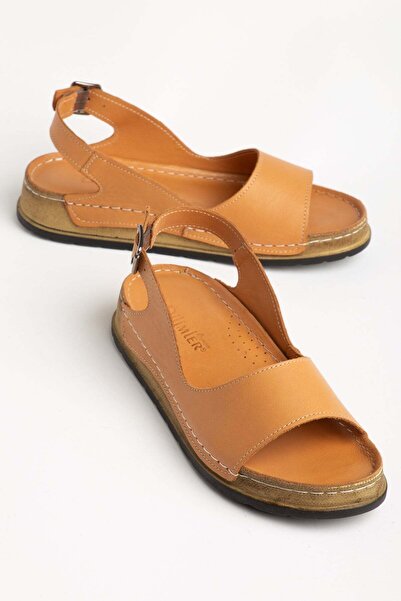 Dilimler Ayakkabı Γνήσιο δέρμα Ορθοπεδικά Γυναικεία Σανδάλια με ίσιο τακούνι ...