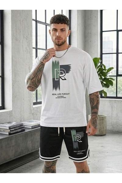 NİCE Men's Real Life Printed Shorts and T-Shirt Set – Oversized Summer Top an...