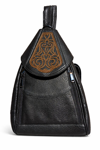 Durush Collection Genuine Leather, Design Hand-Embroidered Black Backpack