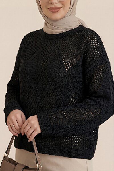 HİJABAYA Πλεκτό πουλόβερ με διάτρητο σχέδιο στο μπροστινό μέρος και στα μανίκια
