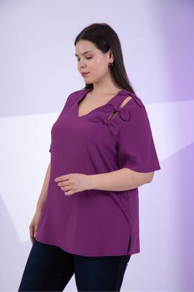 Roxxlen Γυναικεία μπλούζα μεγάλου μεγέθους με λεπτομέρεια φιόγκου