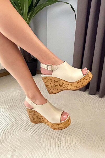 Preshley Pantofi de damă, bej pur, cu talpă pană, cu înălțime de 10 cm