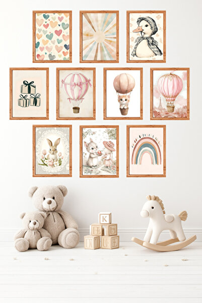UNT 10-Piece Frame-Looking Pastel, Rabbit, Balloon, Flower, Butterfly Paintin...