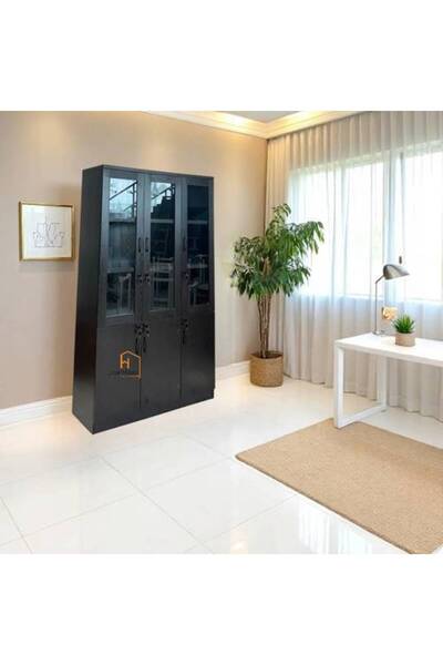 Al Saadah Home خزانة كتب مكتبية 3 أبواب خشب بظهر خشبي - لون القهوة - 120×40×2...